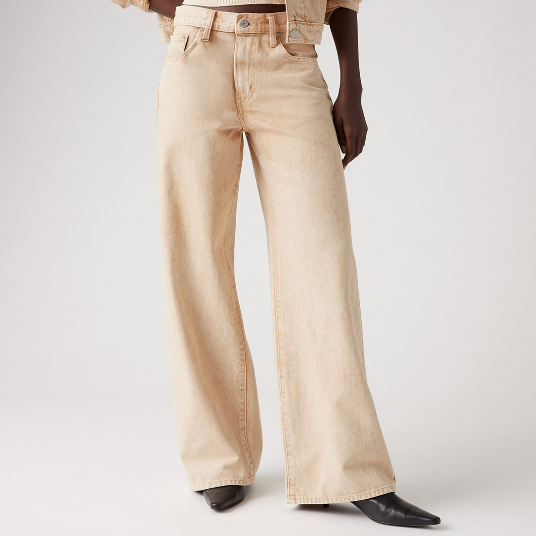 Washed Beige Wide Leg Jeans