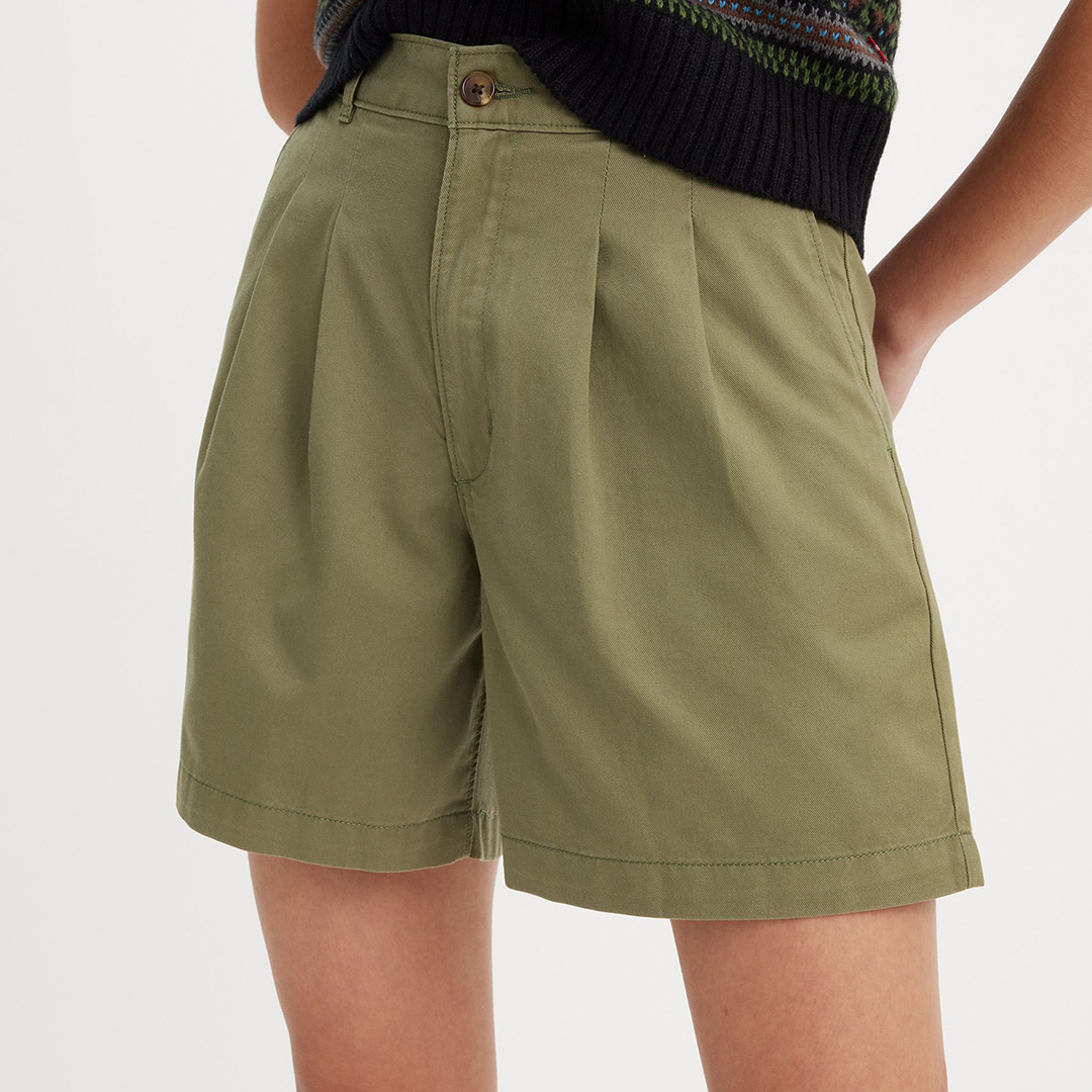 Khaki Pleated Safari Shorts