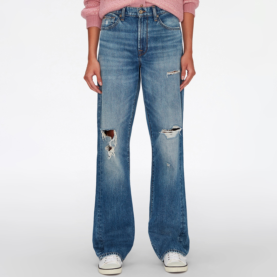 Mid Blue Tess Distressed Straight Jeanss