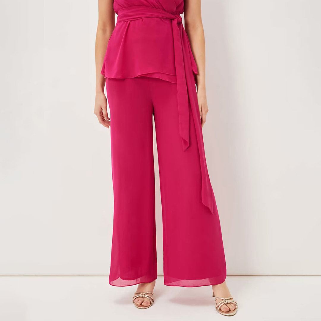 Pink Florentine Wide Leg Chiffon Trousers
