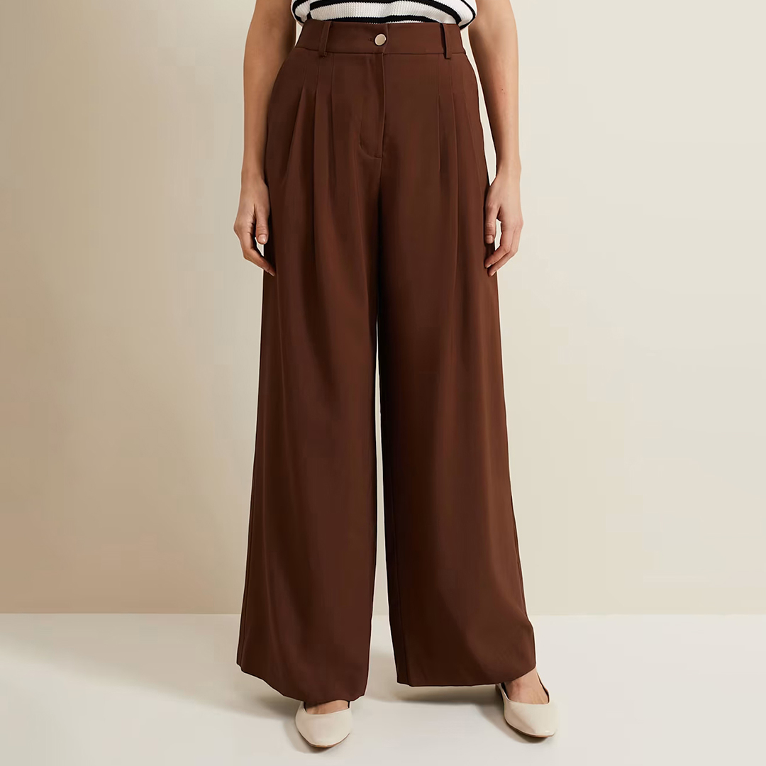 Brown Indiyah Wide Leg Pleated Trouser