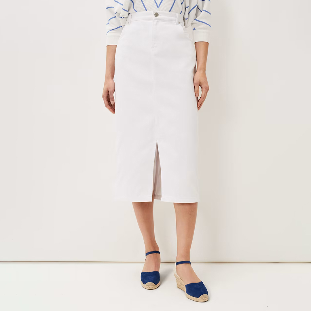 White Aubrey Denim Midi Skirt