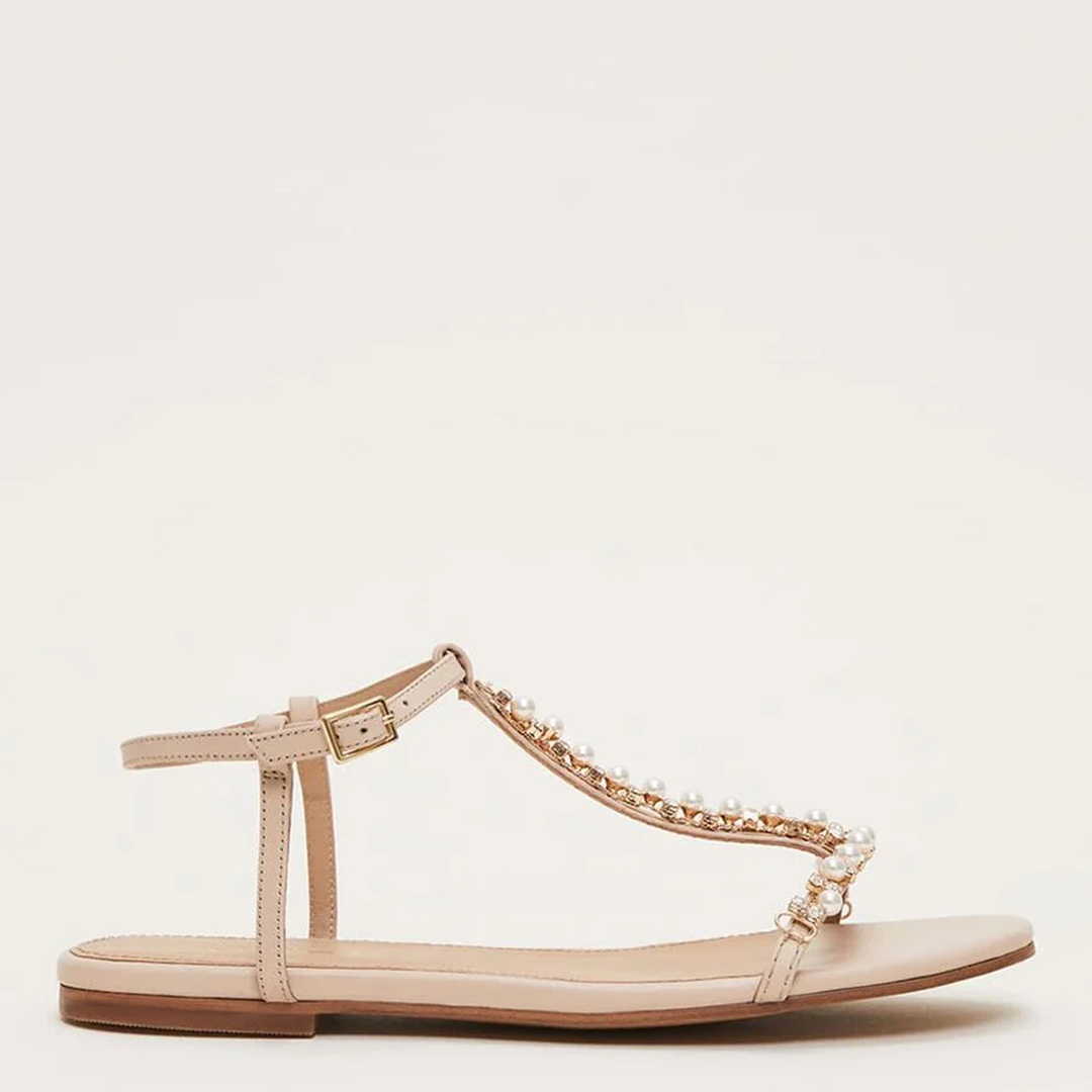 Light Pink Leather Jewel Sandals