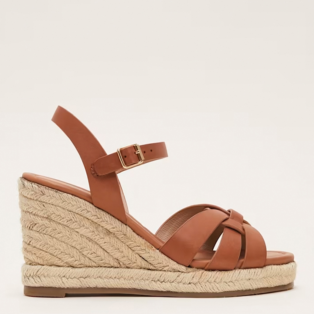 Brown Leather Strap Wedge Sandals
