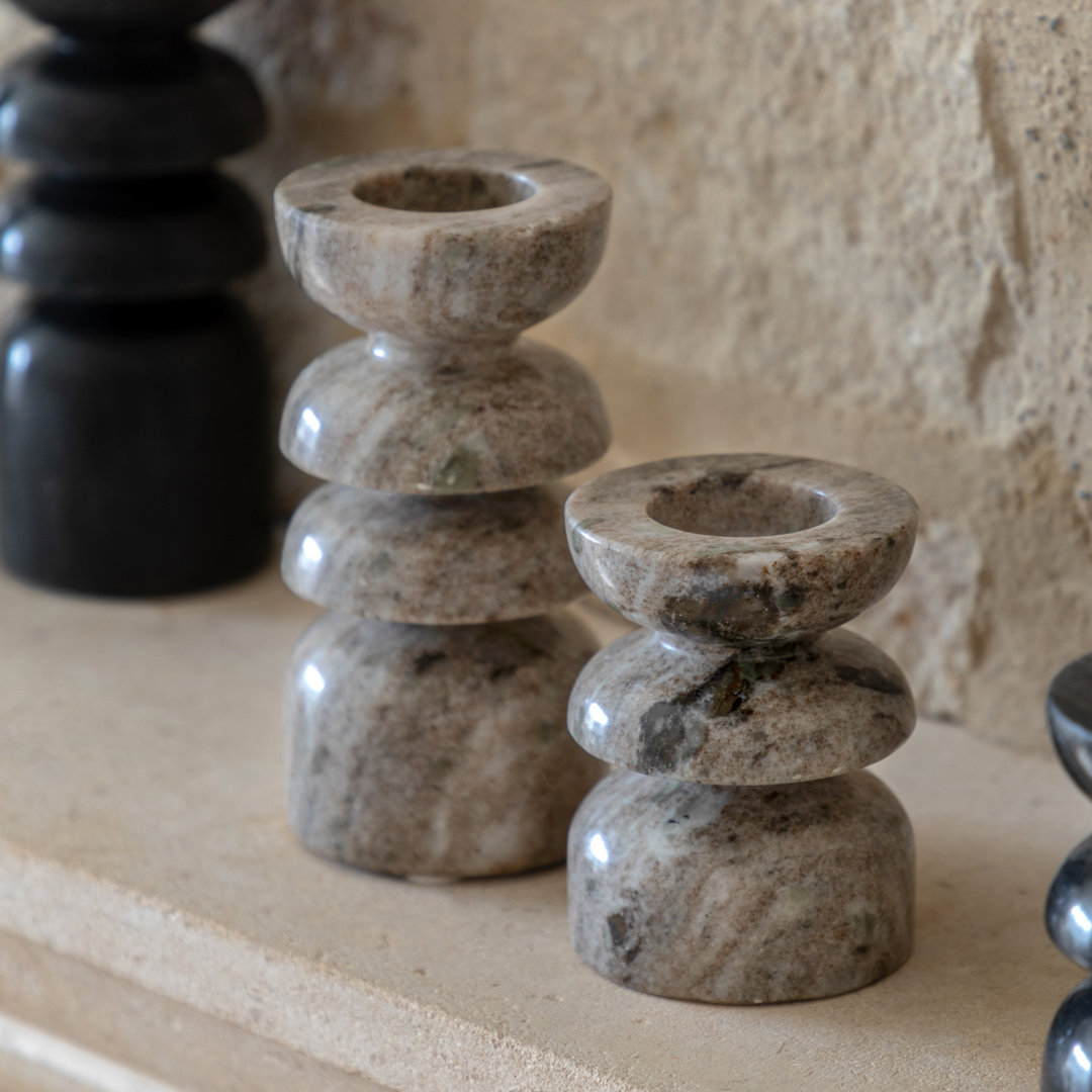 Set of 2 Azuaga Marble Candlestick Sandstone