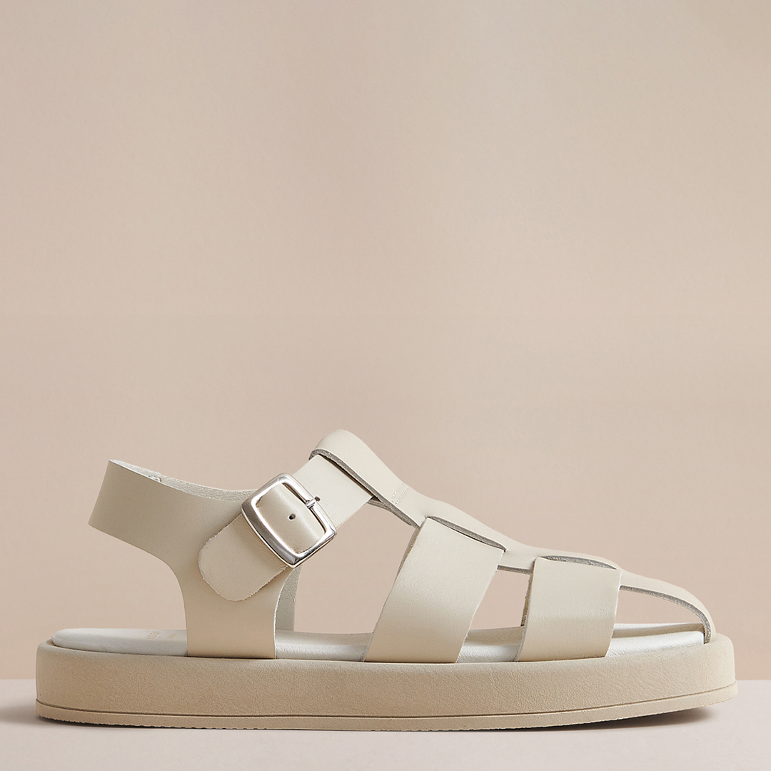 Women's Ecru Naomi Leather Flat Sandal