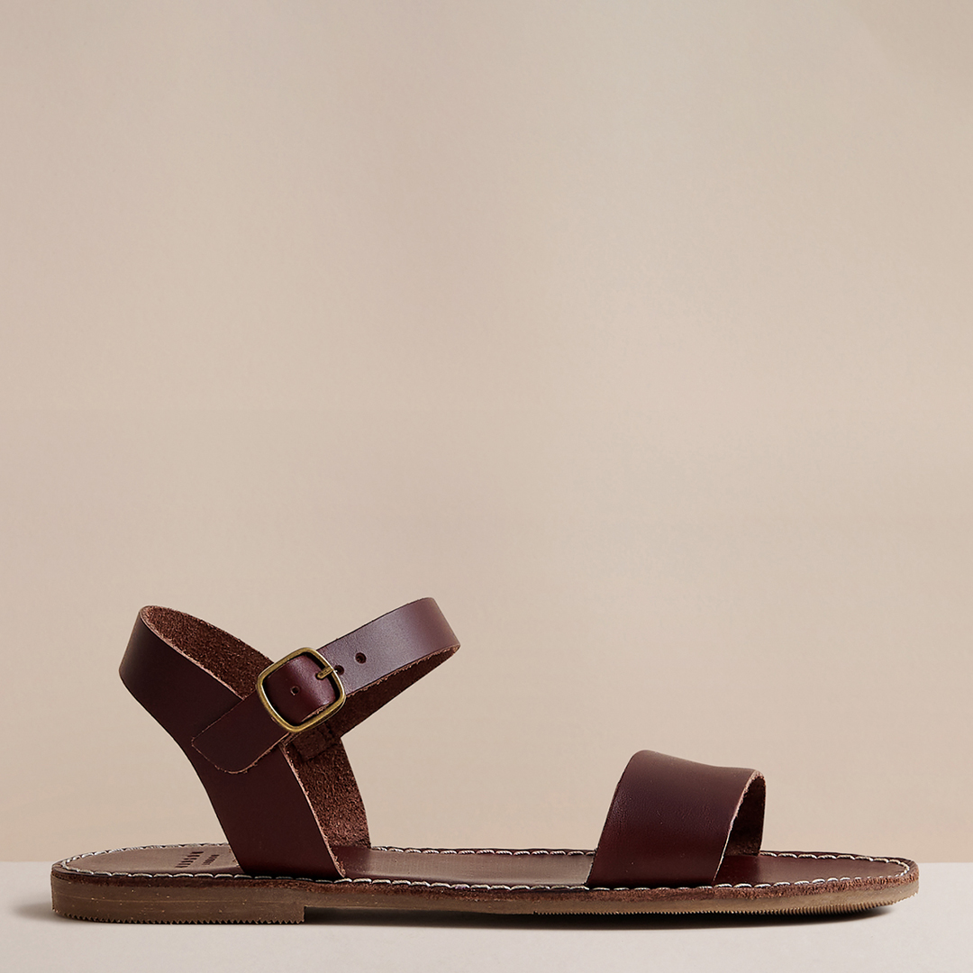 Women's Brown Rosemary Leather Flat Sandal