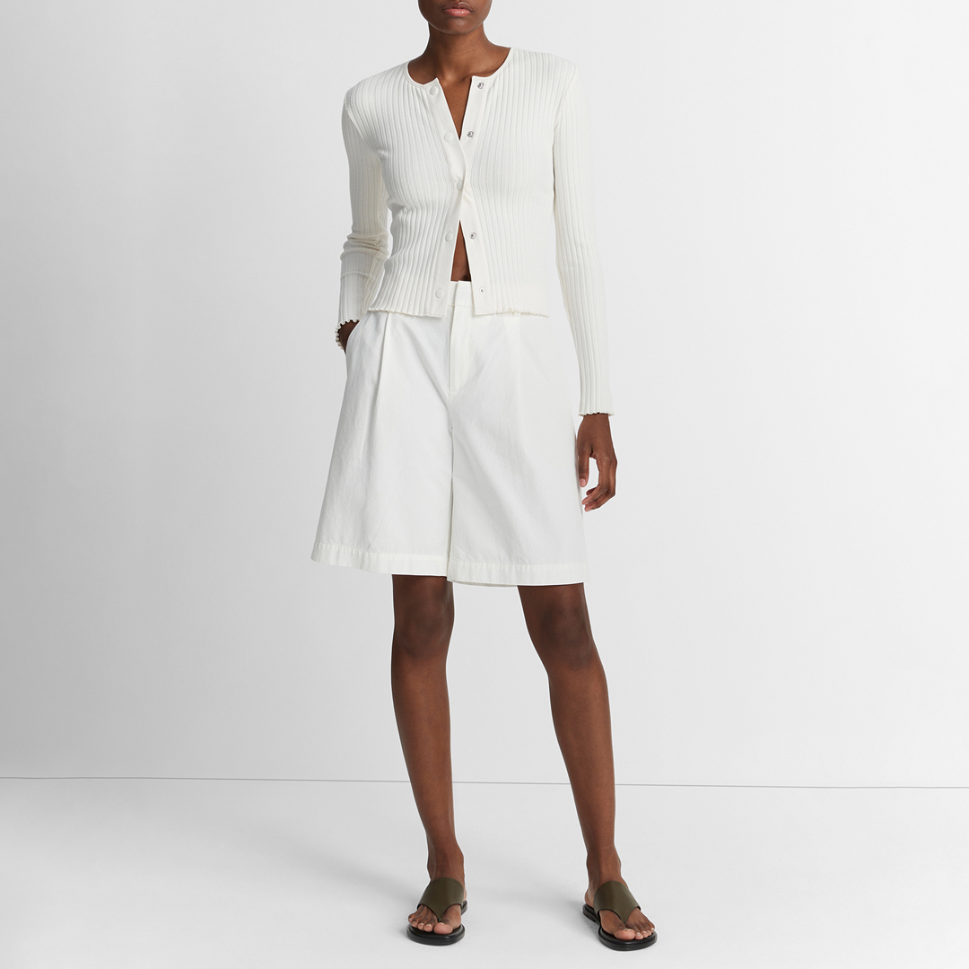 White Rib Long Sleeve Top