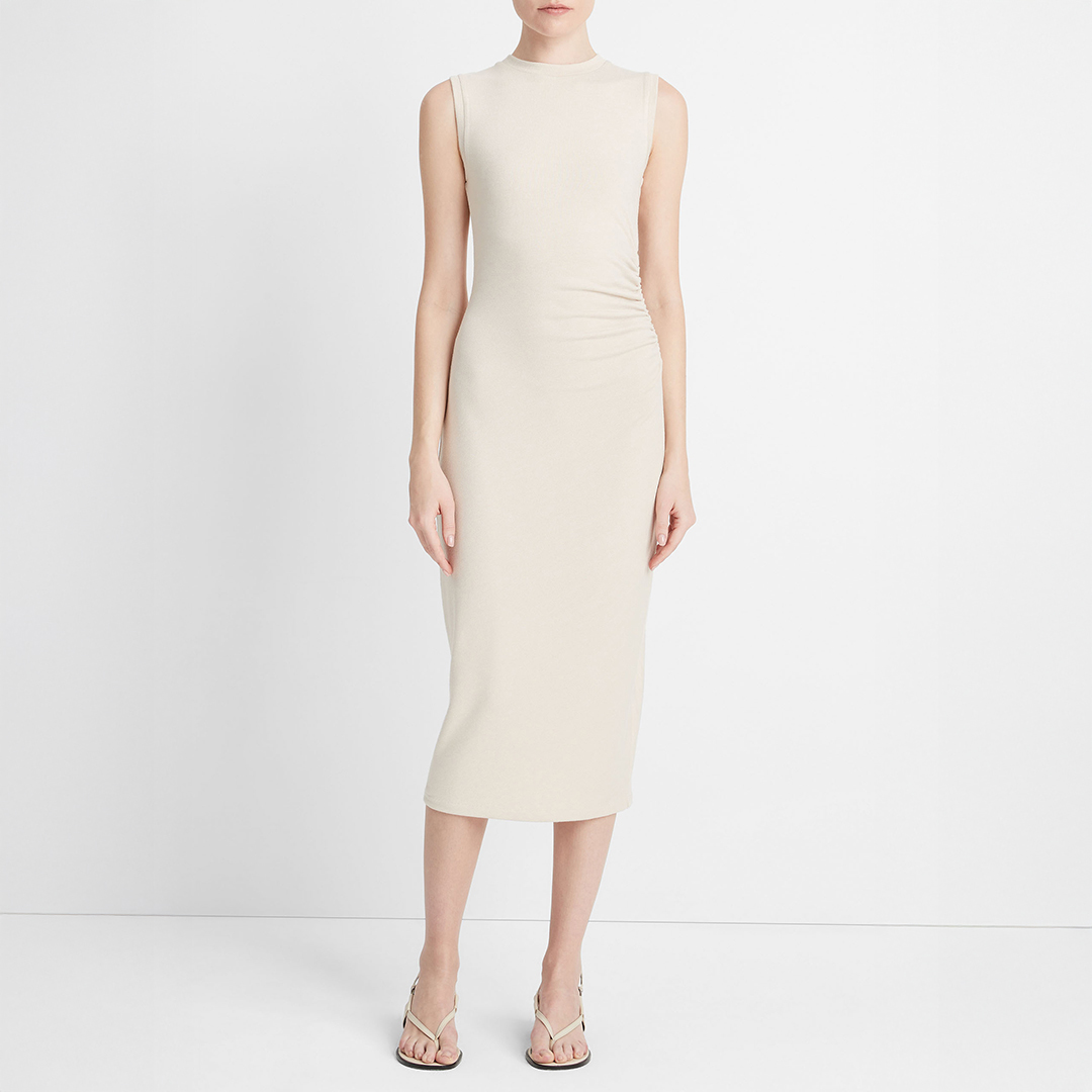 Vince Women's   Beige Ecru Waist Gather Midi Dress in Size XS, BrandAlley