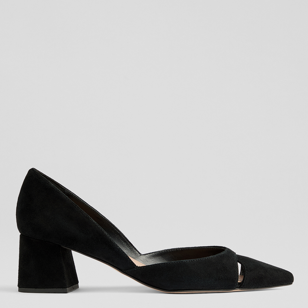 Black Cecile Suede Cut Out Court Shoes