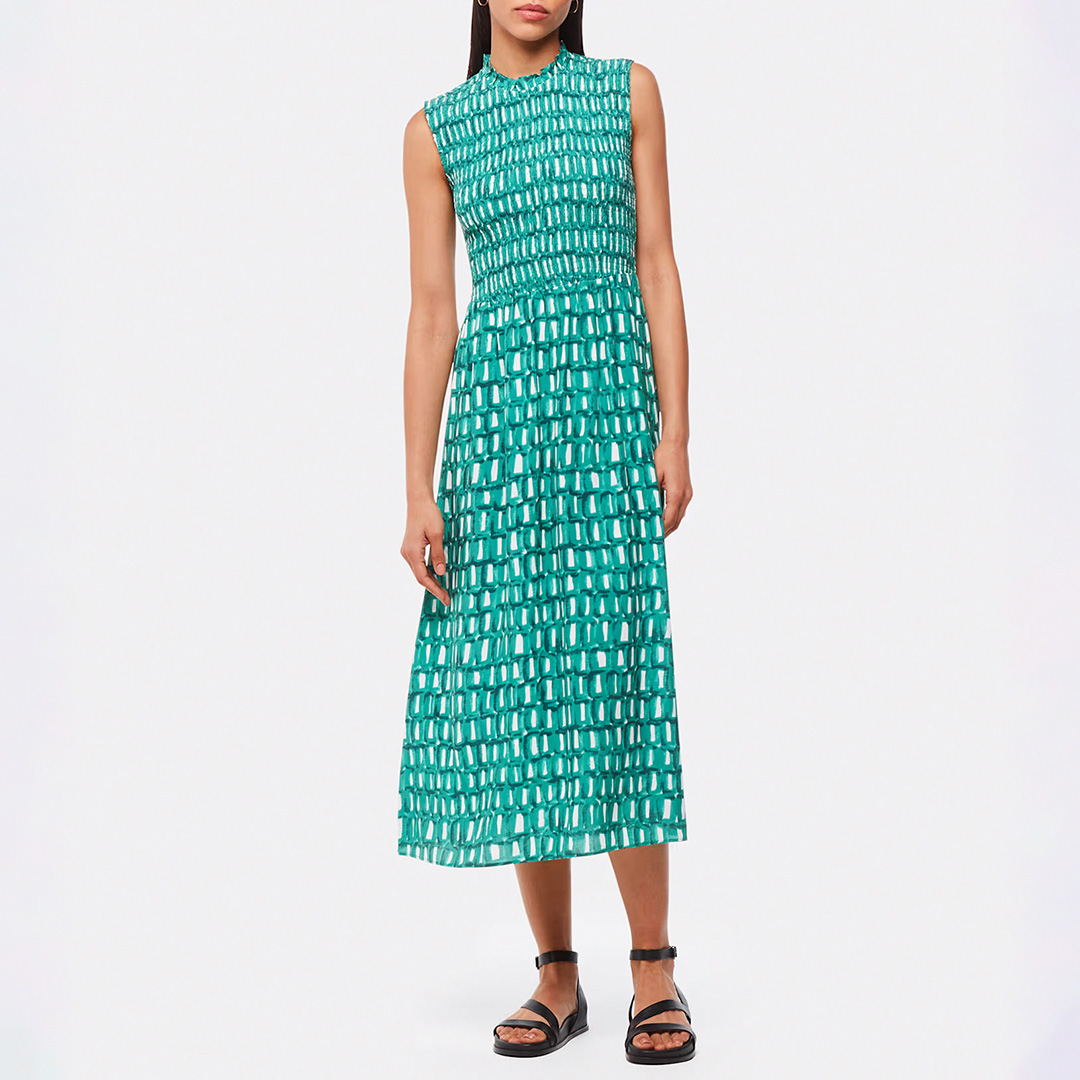 WHISTLES Women's   Green Linked Smudge Heidi Midi Dress in Size 6, BrandAlley