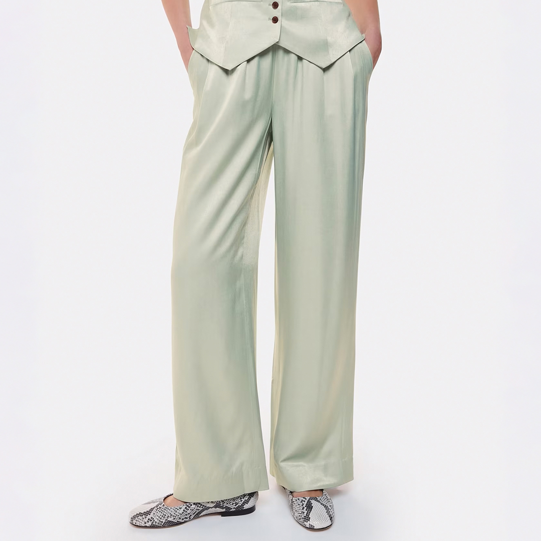 Sage Green Rita Luxe Elasticated Straight Leg Trouser