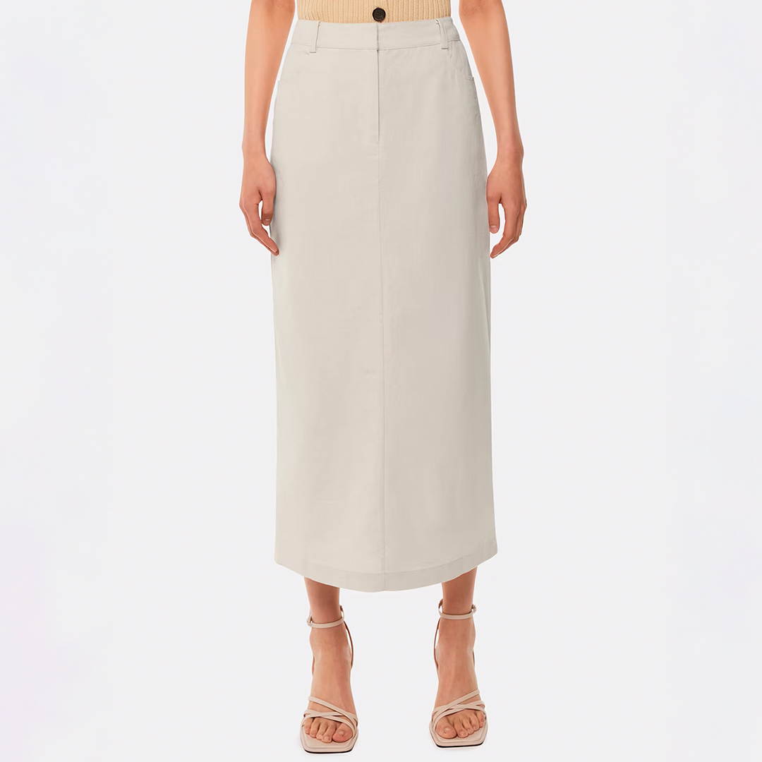 Stone Abigail Linen Blend Midi Skirt