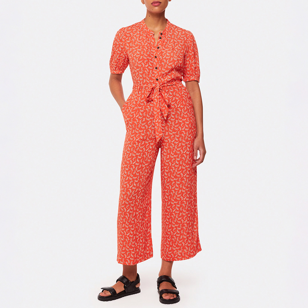 WHISTLES Women's  Red Micro Floral Jumpsuit in Size 18, BrandAlley