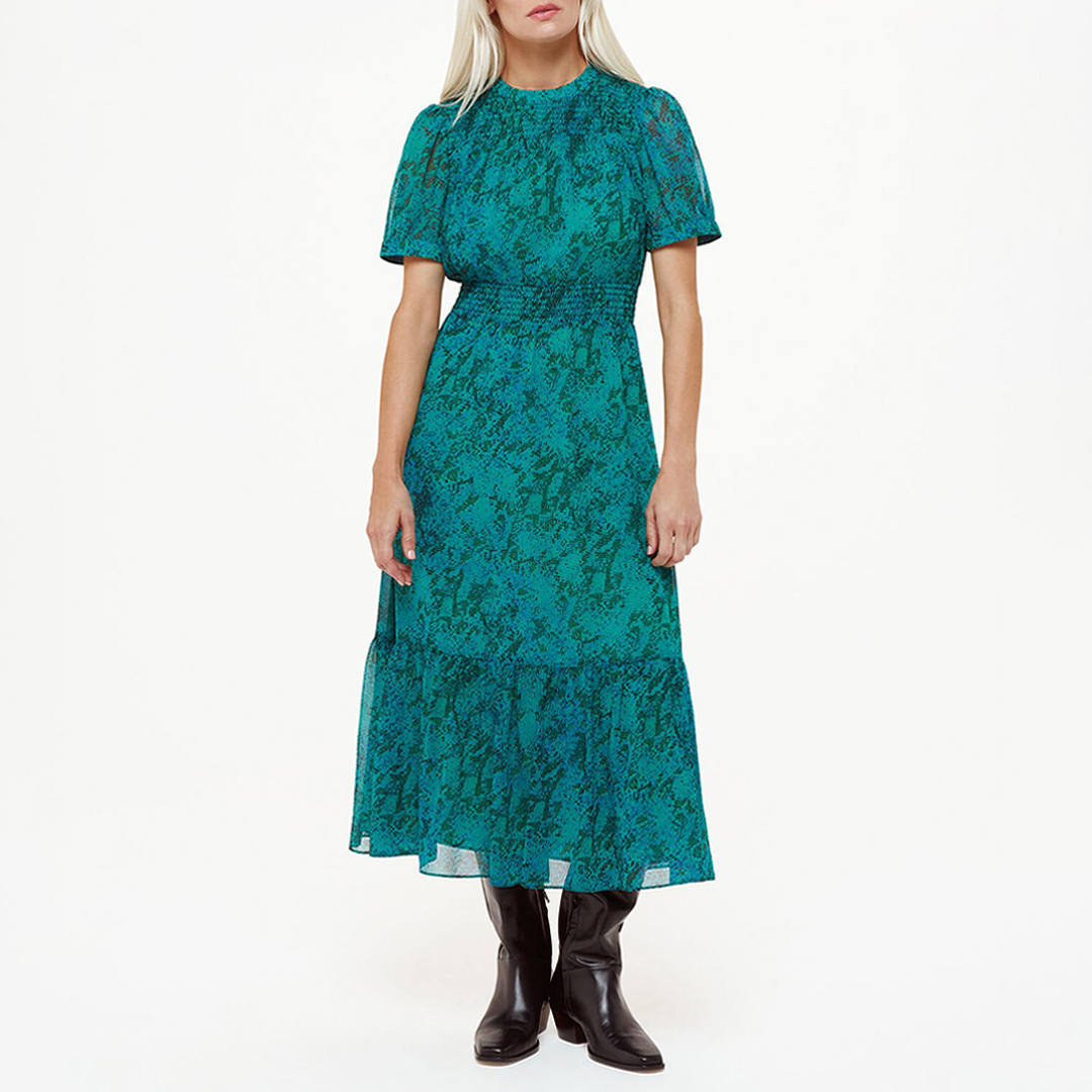 WHISTLES Women's  Green Diagonal Snake Shirred Dress in Size 8, BrandAlley