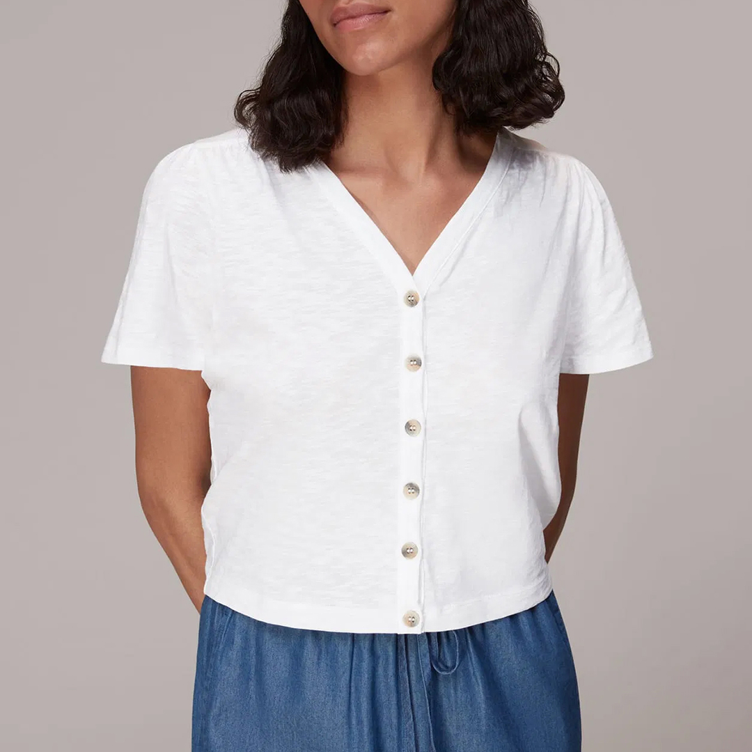 White Maeve V-Neck Button Front Top