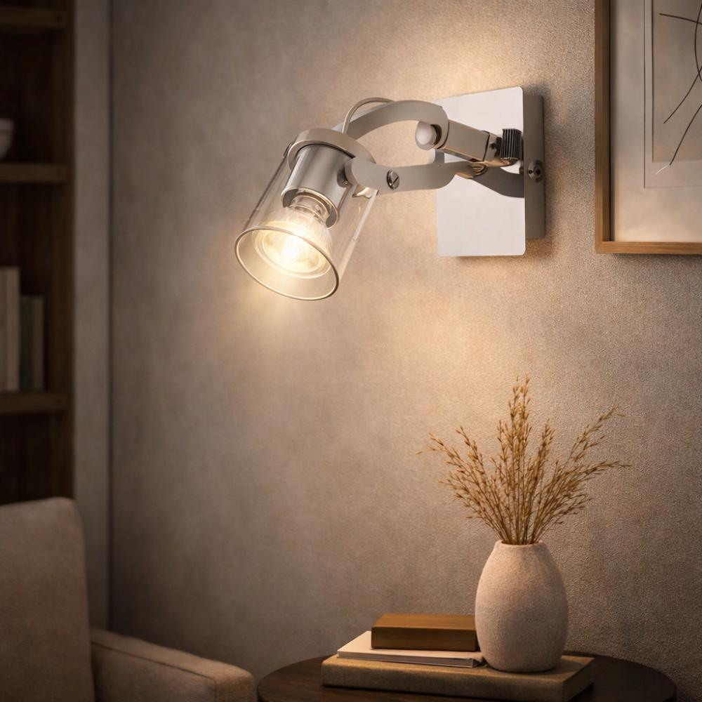 Pagazzi Lighting   Errol 1 Light Polished Chrome and White Spotlight Ceiling Light with Glass Shade , BrandAlley