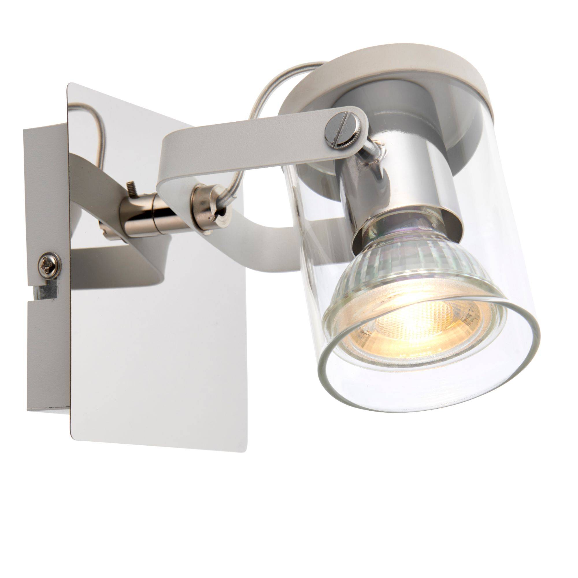 Errol 1 Light Polished Chrome and White Spotlight Ceiling Light with Glass Shade