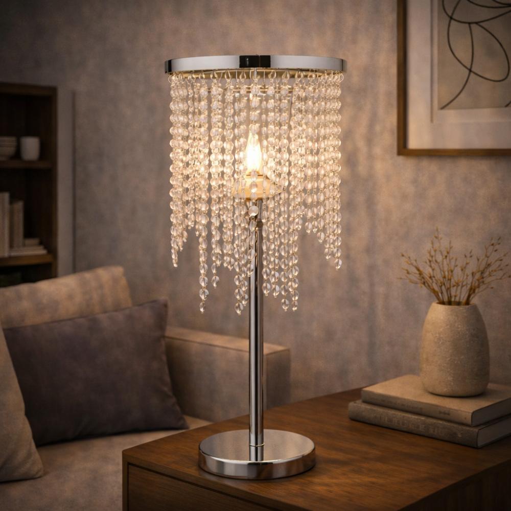 Pagazzi Lighting    Silver Rain 1 Light Polished Chrome 52Cm Table Light With Clear Glass Droplets , BrandAlley