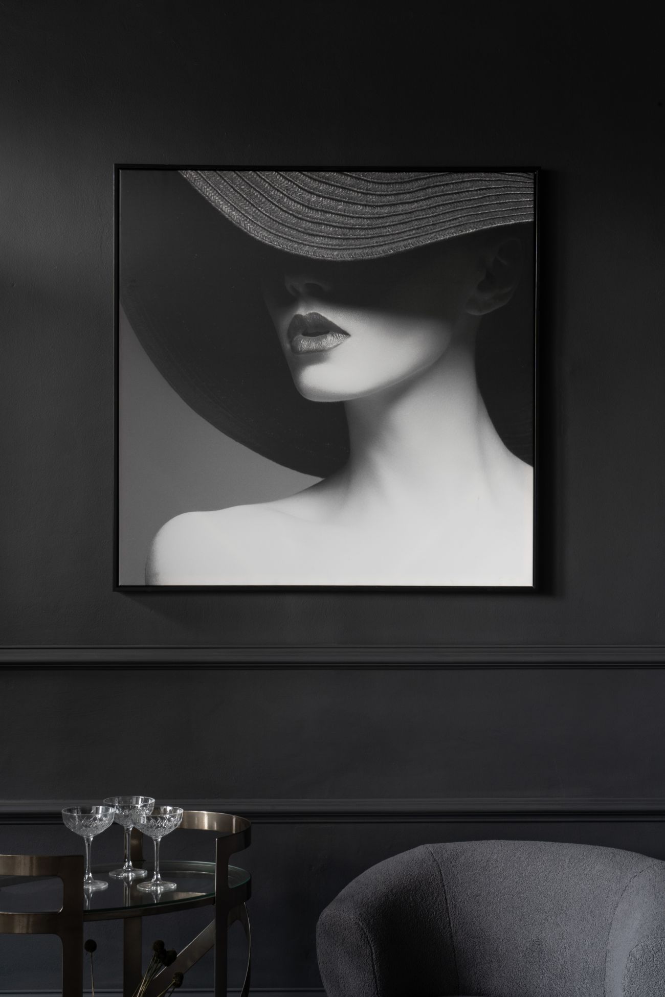 Lady in Hat Framed Canvas 100x100cm