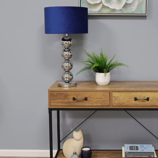 Pagazzi Lighting    Silver Aila Metal Sphere Lamp Chrome Table Lamp With Navy Shade , BrandAlley