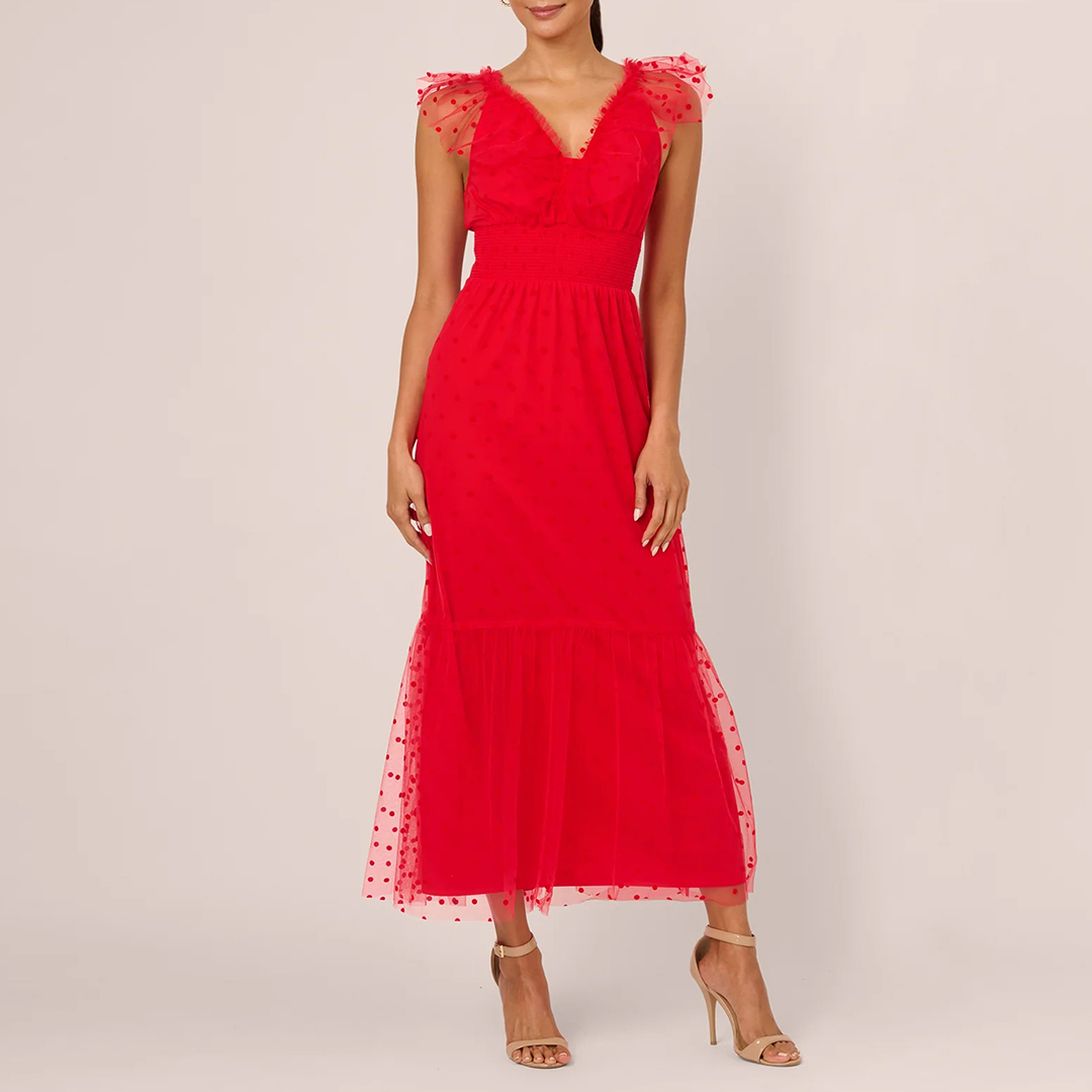 Adrianna Papell Red Ruffle Dress - Size 12