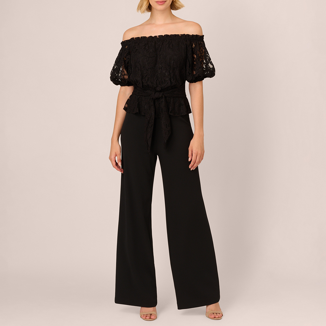 Adrianna Papell Black Off Shoulder Jumpsuit - Size 8