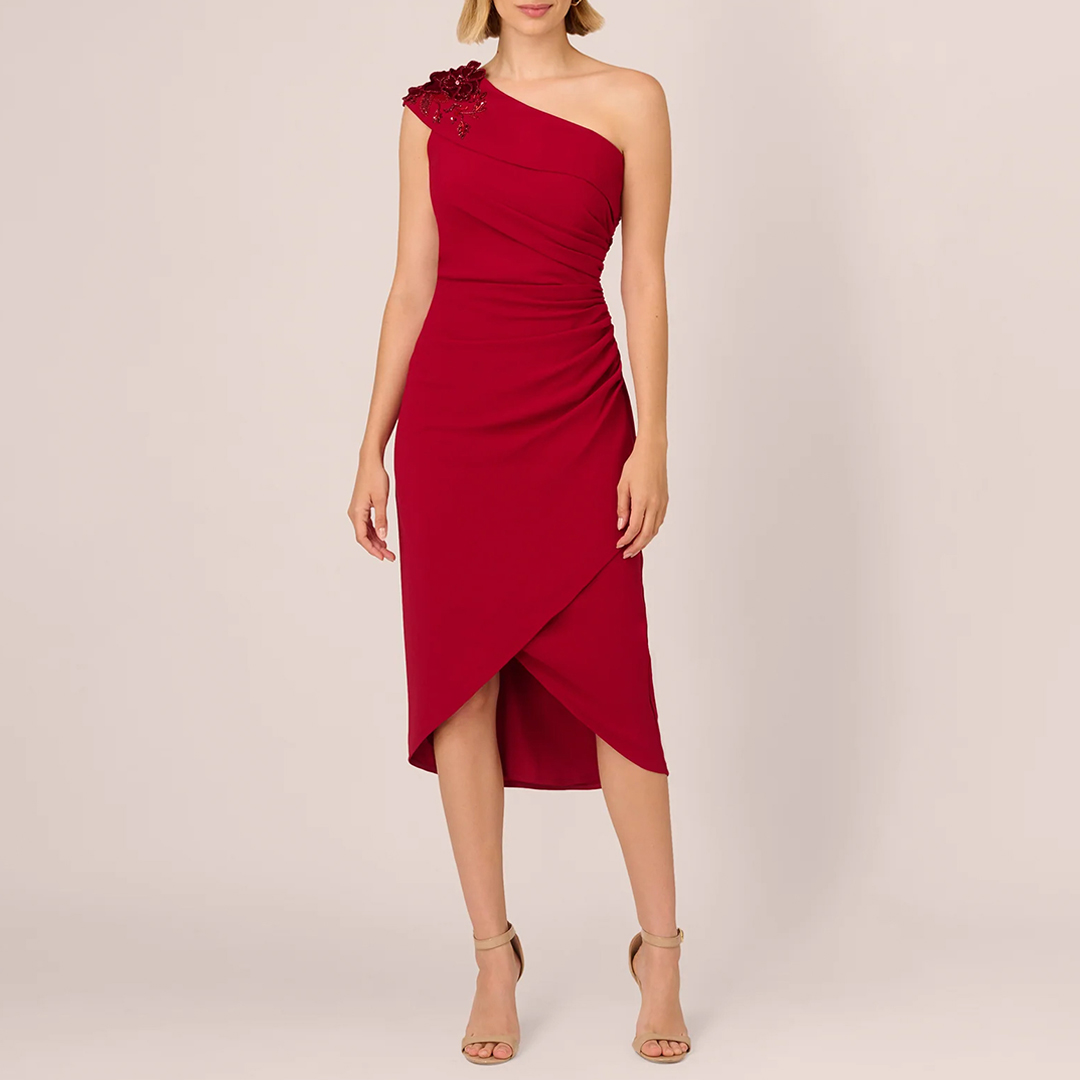 Adrianna Papell Cranberry Red One Shoulder Dress - Size 18