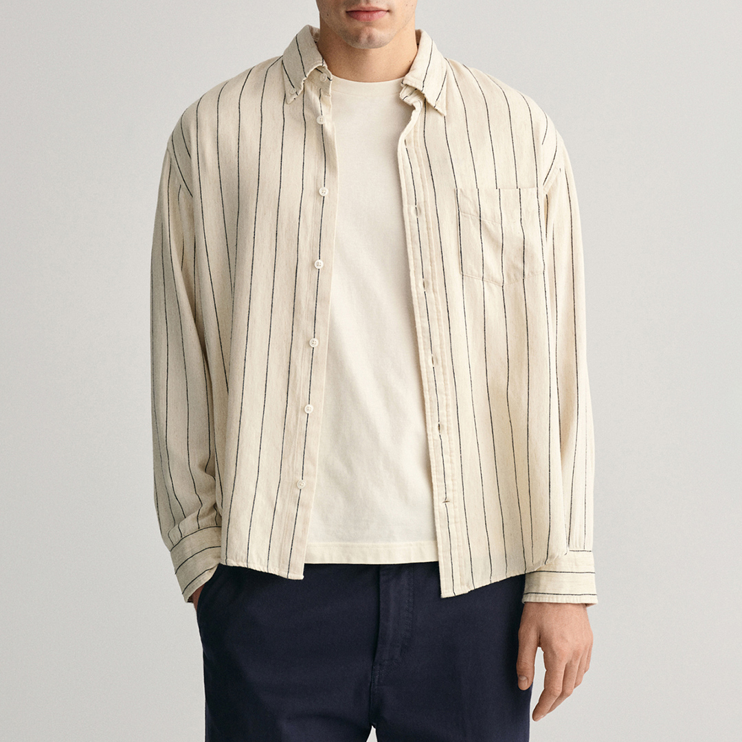 Cream Striped Linen Blend Shirt