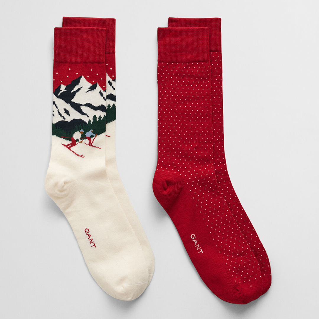 Red Skiers Artwork Socks 2-Pack