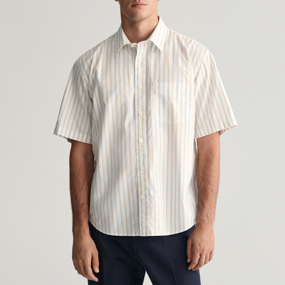 White Heritage Poplin Stripe Short Sleeve Shirt