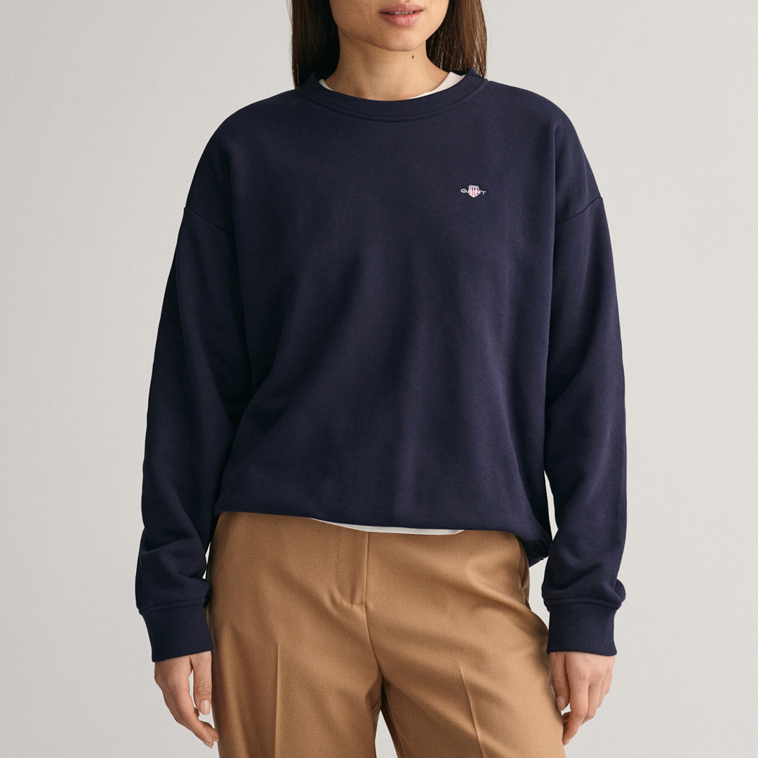 Navy Relaxed Shield Crew Sweater