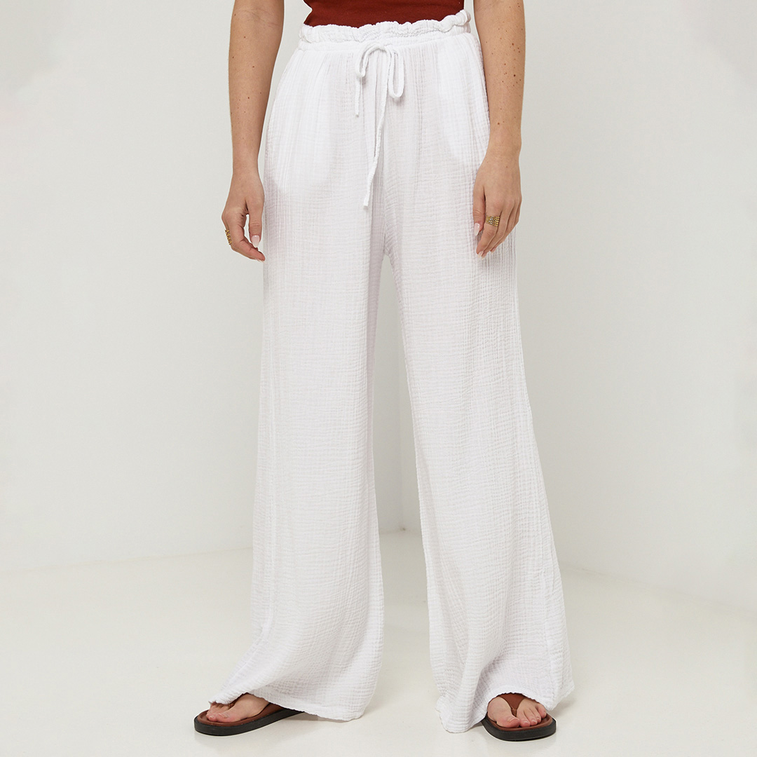 White Wide Leg Linen Trousers