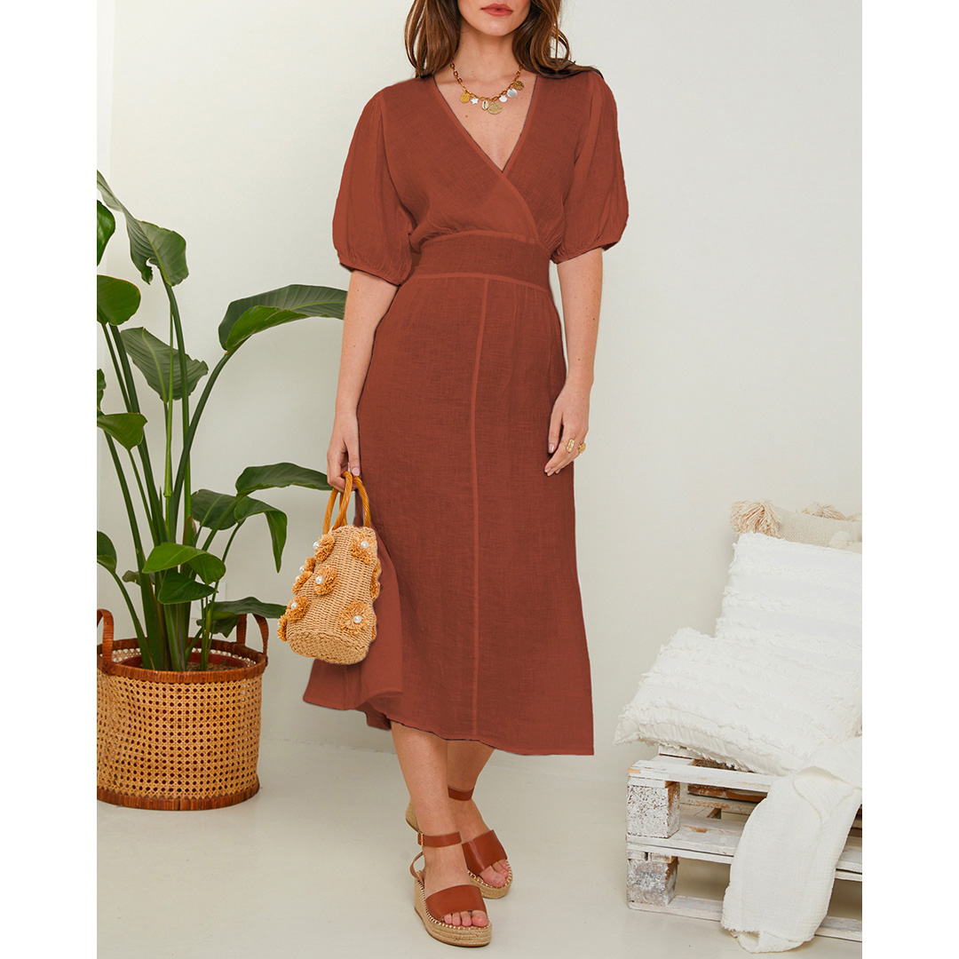 Rust Linen Midi Dress
