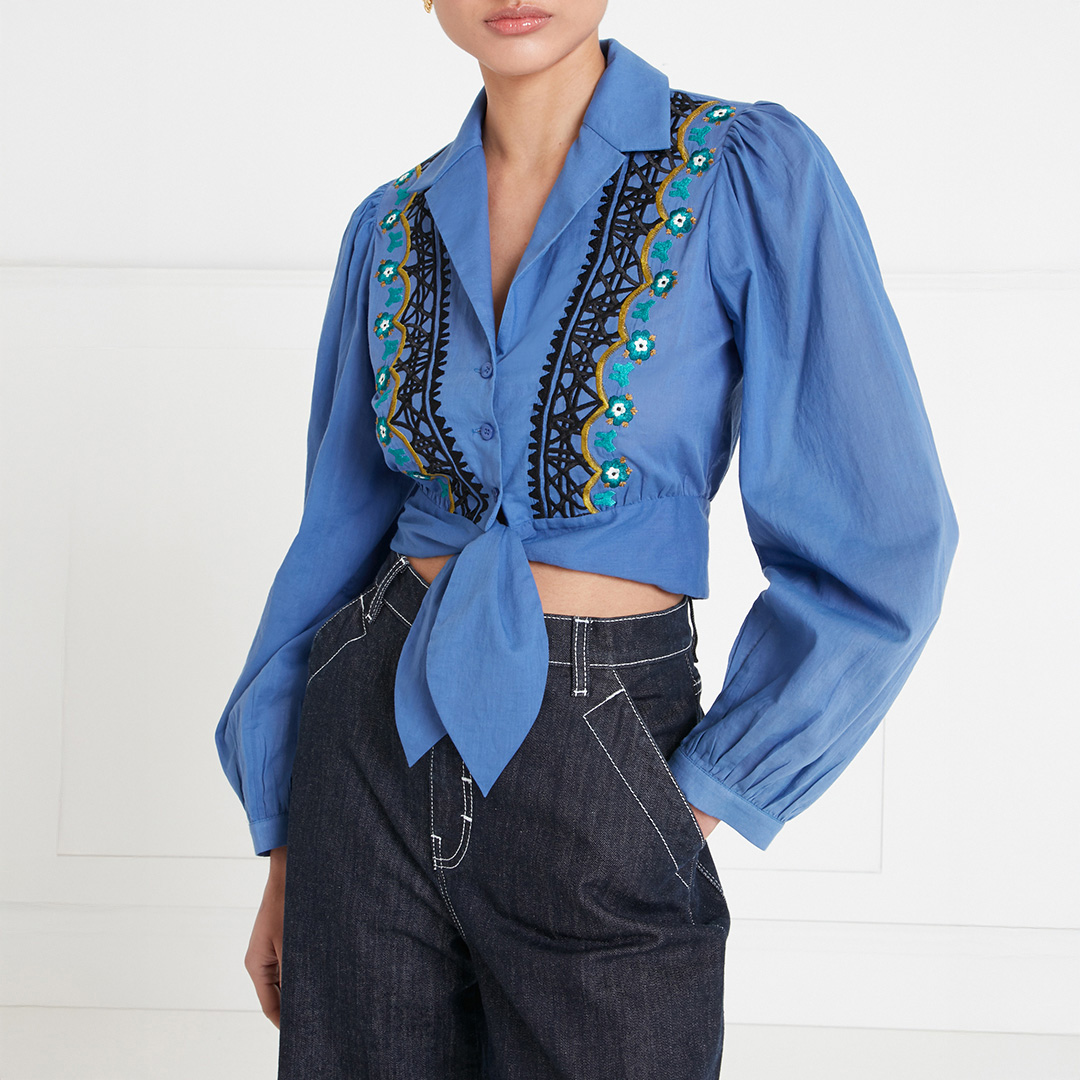 Cerulean Florentine Printed Tie Blouse