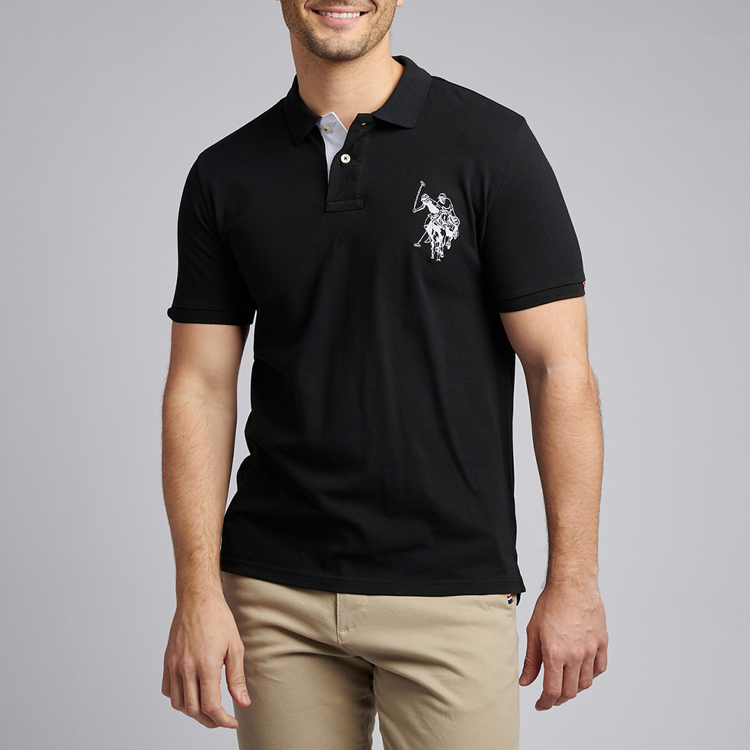 Black Large Player Pique Polo Shirt