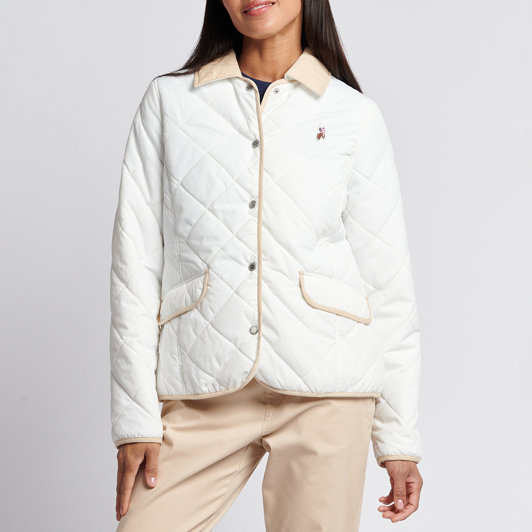 White Diamond Quilted Collared Jacket - U.S. Polo Assn. - Modalova