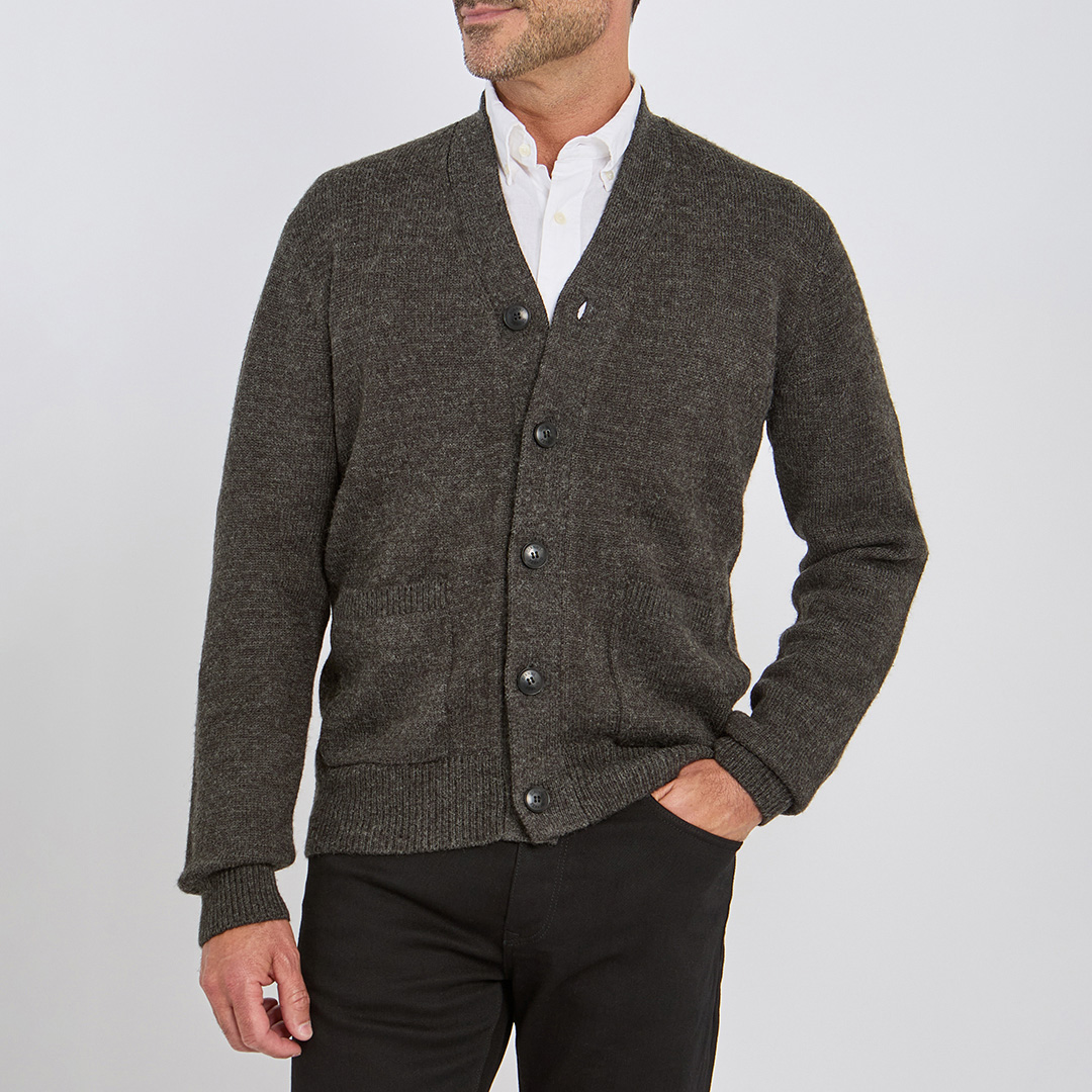 Charcoal V-Neck Wool Blend Cardigan