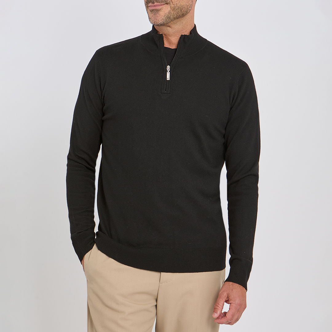 Black Cashmere Blend Quarter Zip Jumper