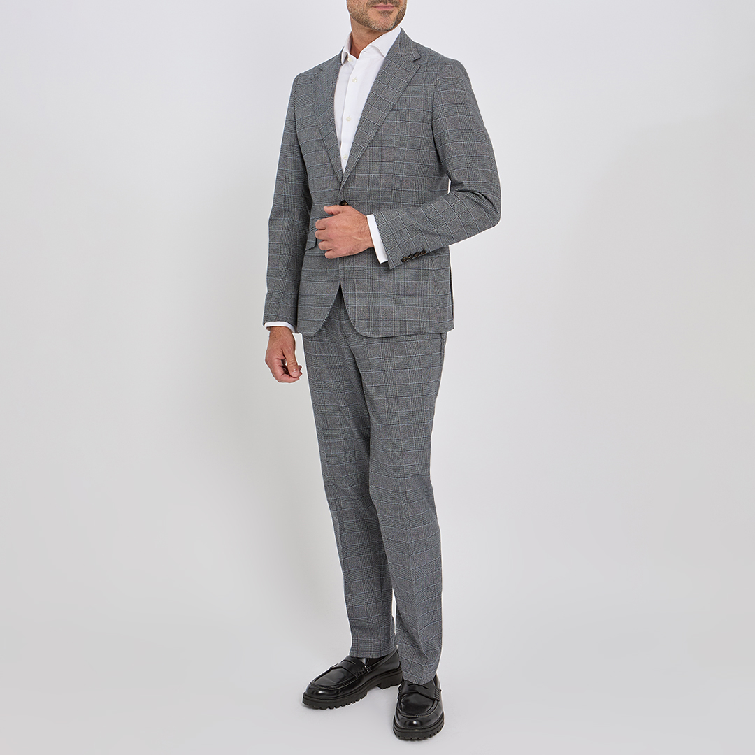 Grey Henry Check Wool Blend 2Pc Suit