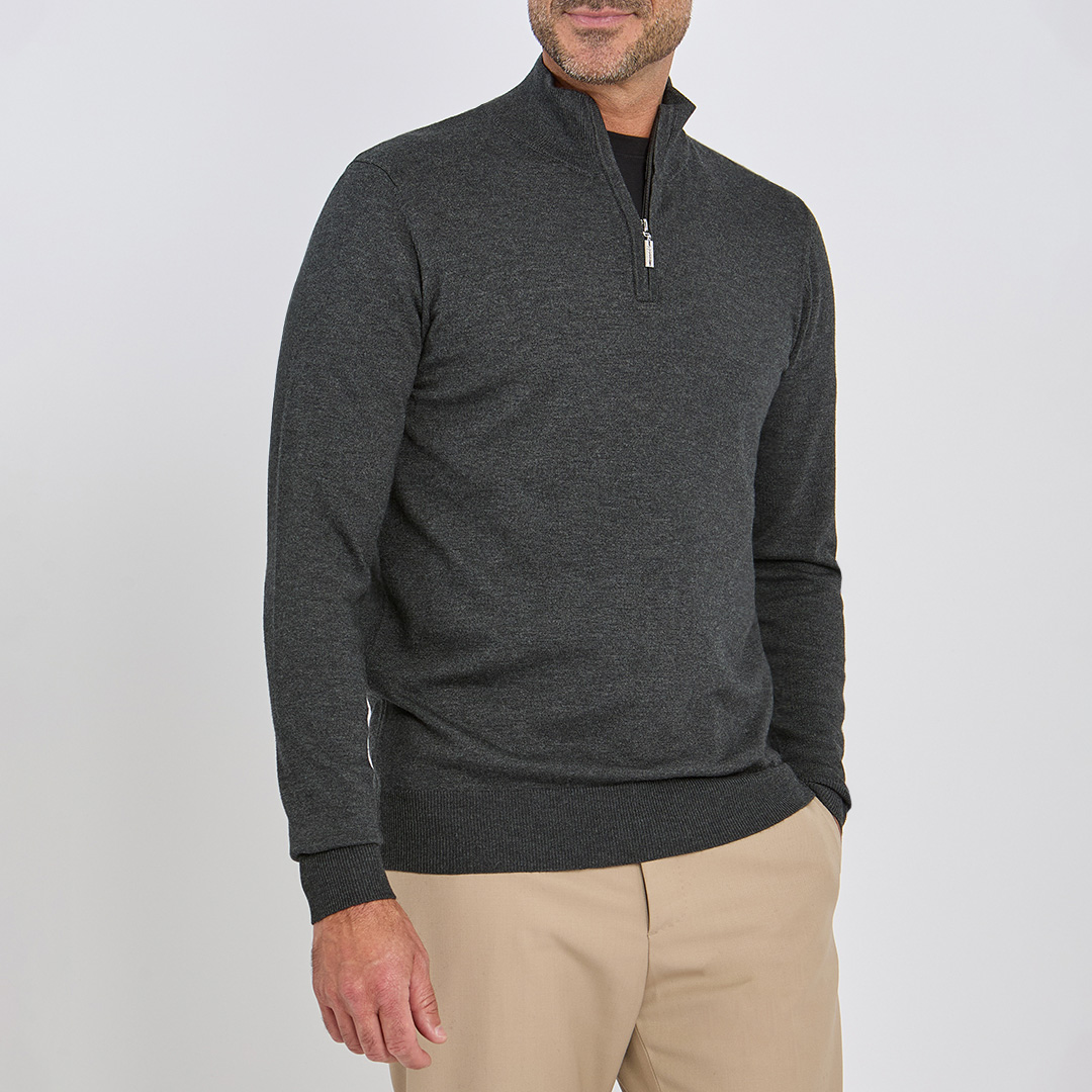 Charcoal Cashmere Blend Quarter Zip Jumper