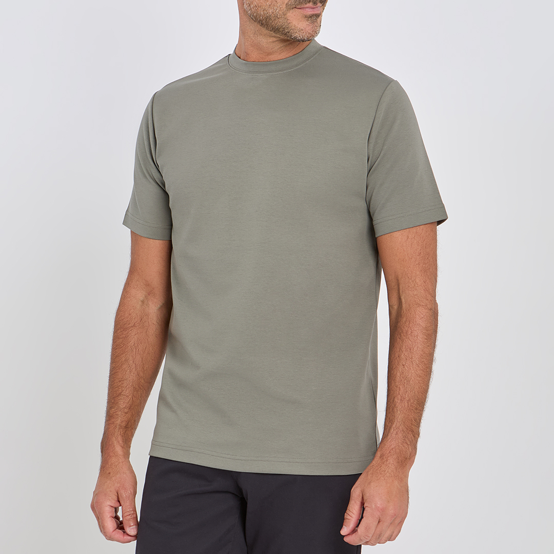 Taupe Interlock Cotton Crew Neck T-Shirt