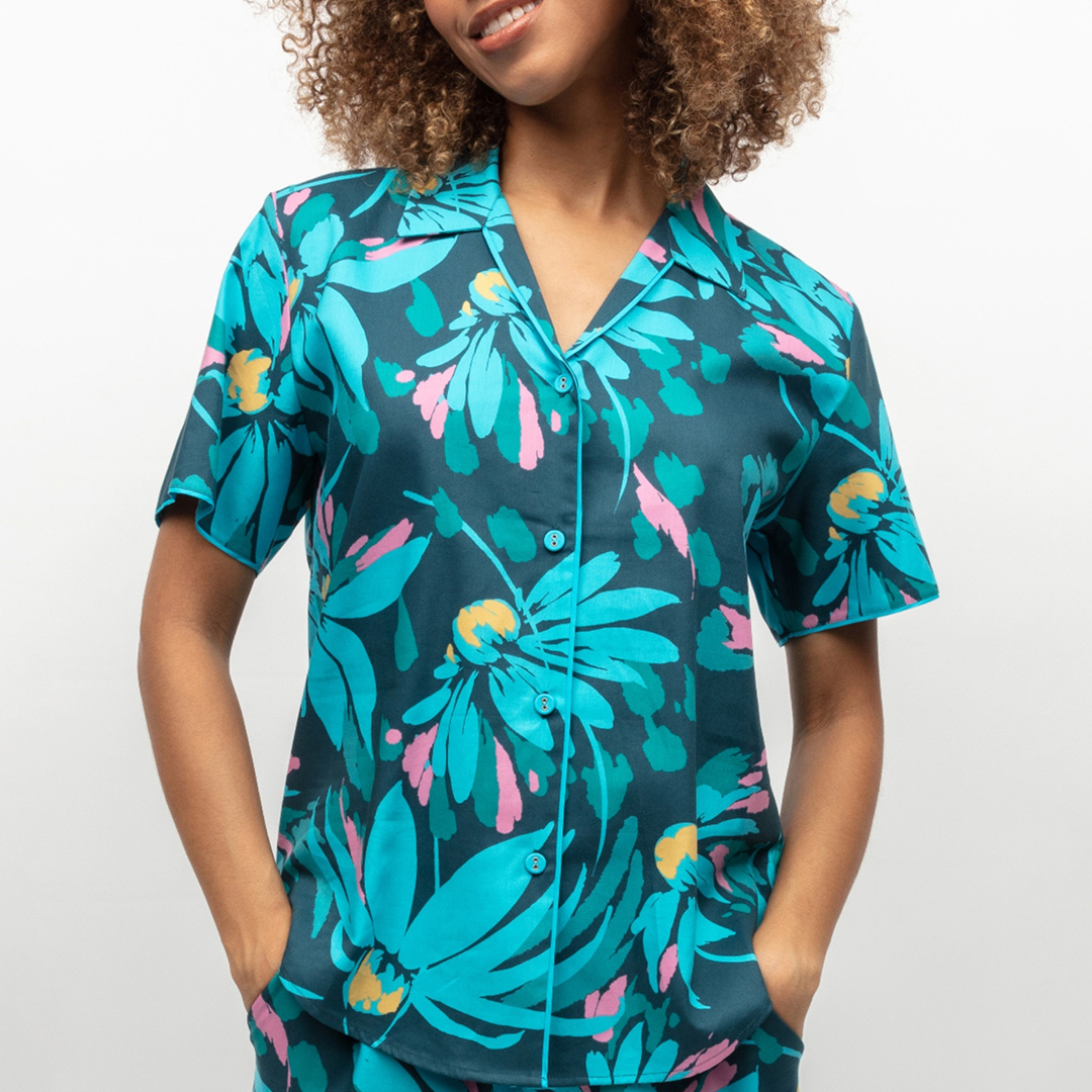 Teal Floral Print Pyjama Set - Cyberjammies - Modalova