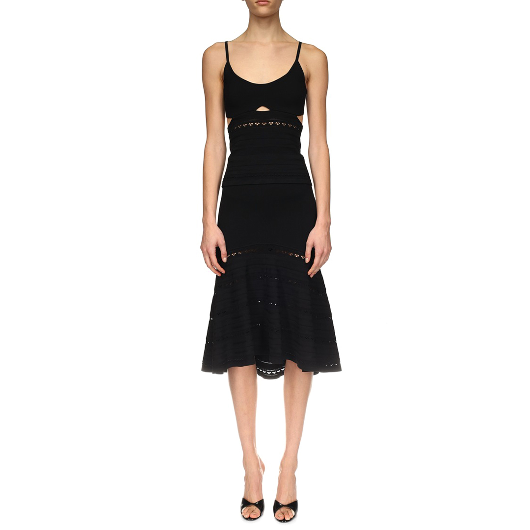 Black Flared Open Weave Midi Skirt - Victoria Beckham - Modalova
