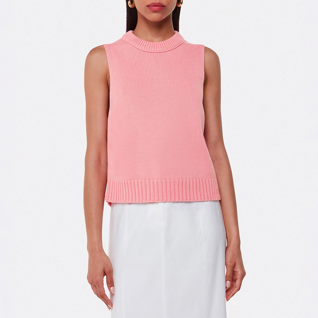 WHISTLES Women's  Pink Indie Rib Detail Cotton Tank Top in Size L, BrandAlley