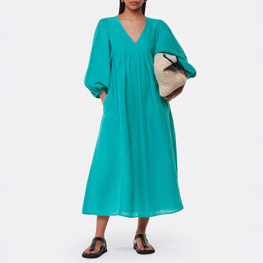 Turquoise Gloria Linen Blend Dress
