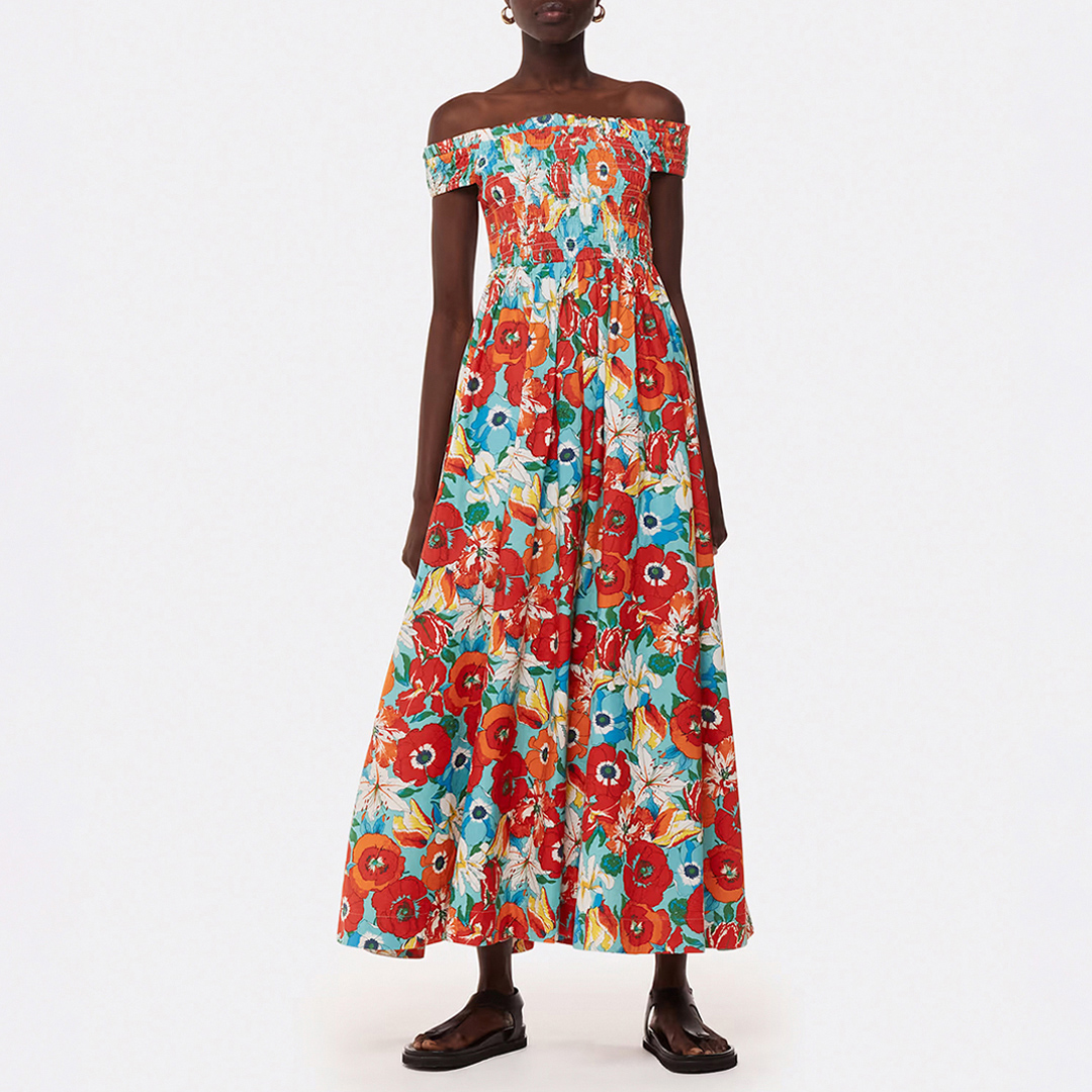 Multi Floral Bardot Maxi Dress