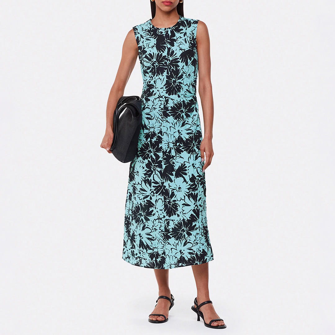 WHISTLES Women's   Blue Pansy Print Textured Midi Dress in Size 10, BrandAlley