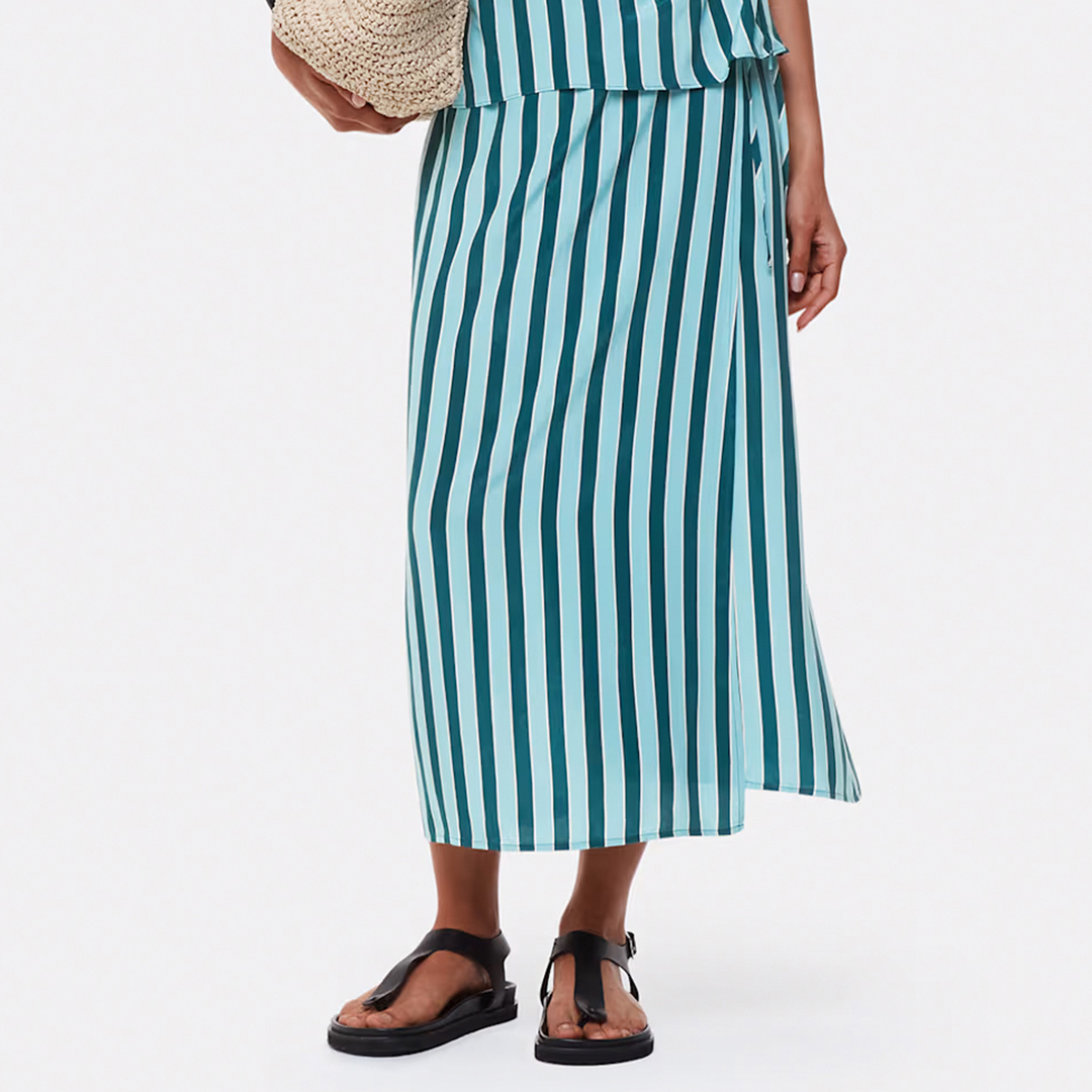Teal Emily Tonal Stripe Midi Skirt