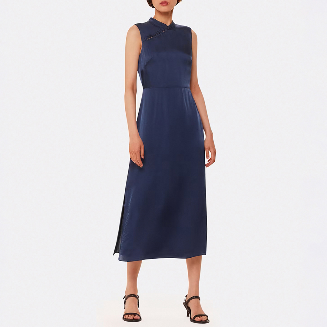 WHISTLES Women's   Navy Aria Satin Midi Dress in Size 10, BrandAlley